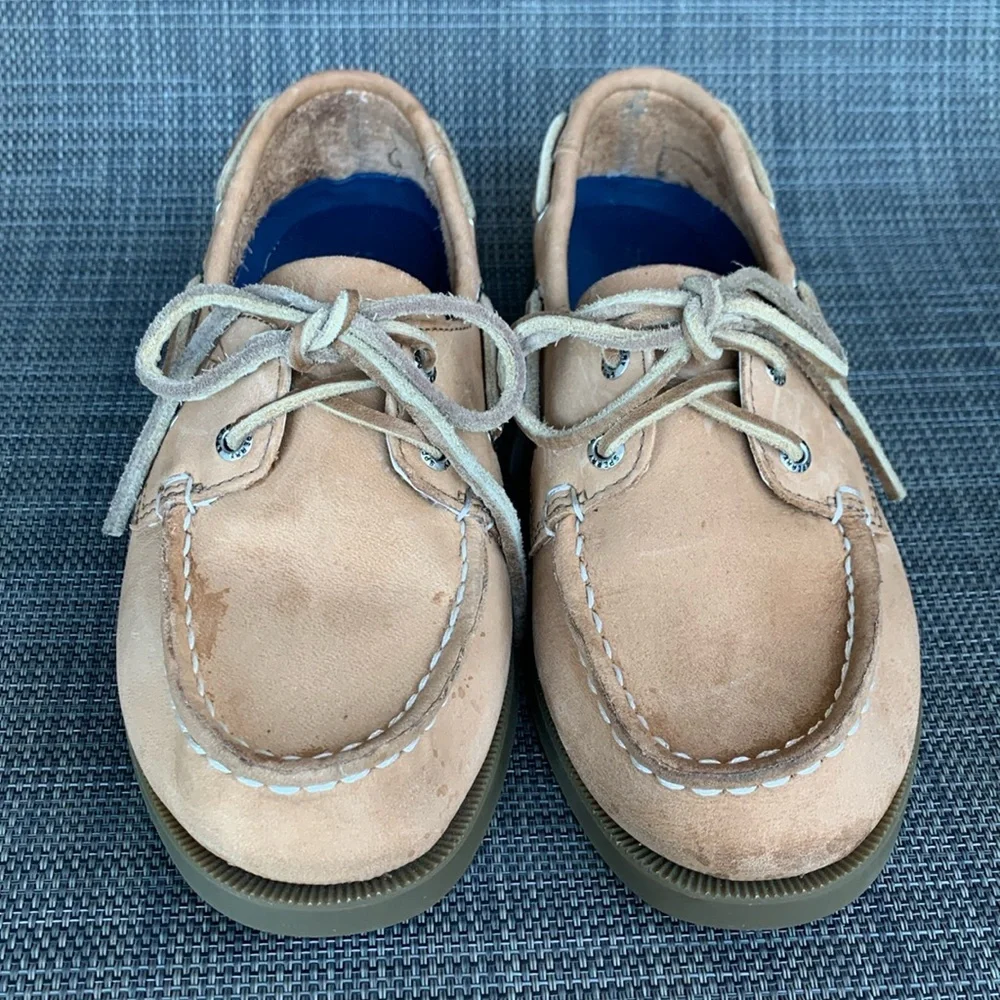Sperry Authentic Original Slip On Boat Shoes Natural Leather Juniors size 1